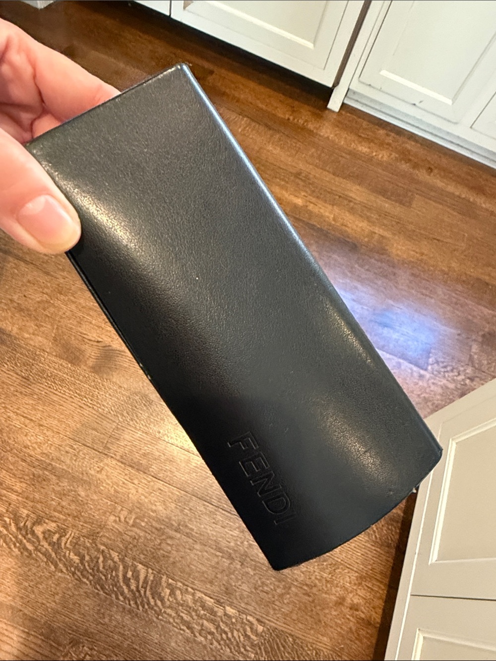 Fendi Black Leather Sunglasses Case with Embossed Logo